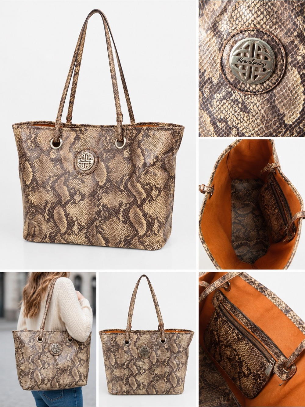 Kelsi Dagger Snake-Print Tote in Brown and Tan